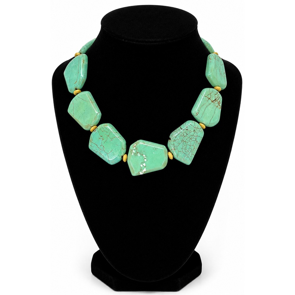 Organic Tribal Style Large Chunky Turquoise Beads Choker Statement Necklace